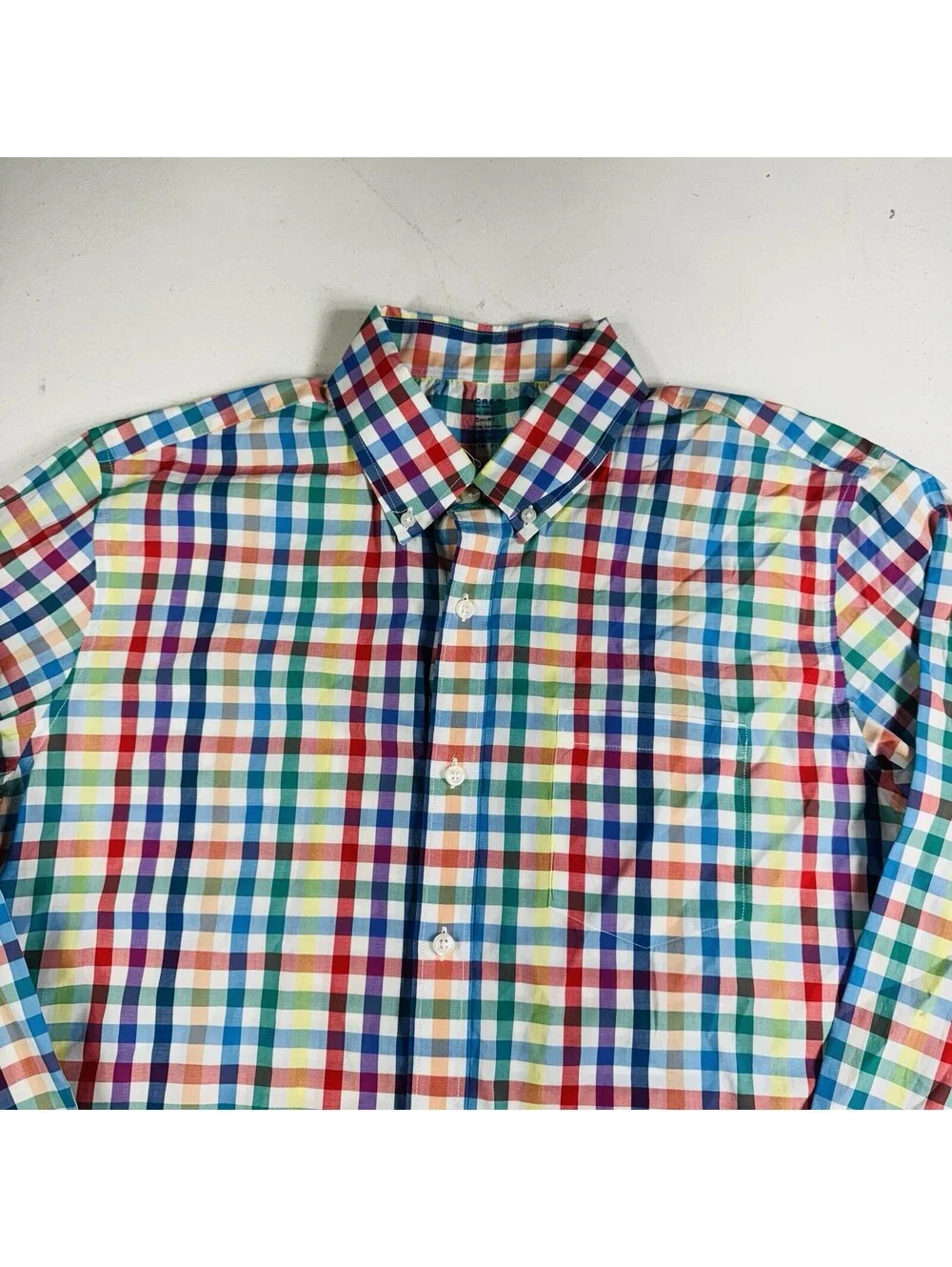 J Crew Lightweight Shirt Long Sleeve Colorful Plaid Slim Fit Men’s Size Large